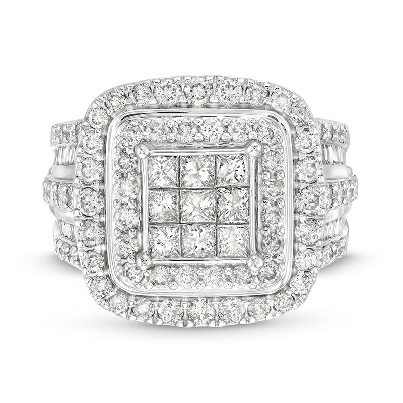 Main Image 4 of Previously Owned - 2 CT. T.W. Princess-Cut Multi-Diamond Layered Multi-Row Engagement Ring in 10K White Gold