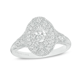 Previously Owned - Vera Wang Love Collection 5/8 CT. T.W. Oval Diamond Double Frame Engagement Ring in 14K White Gold