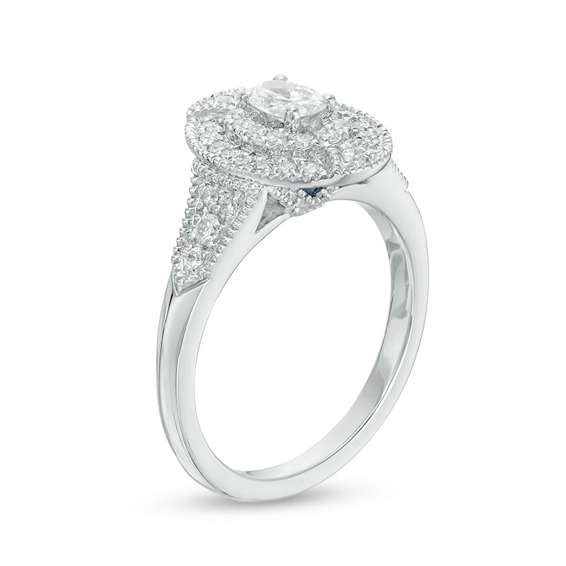 Main Image 2 of Previously Owned - Vera Wang Love Collection 5/8 CT. T.W. Oval Diamond Double Frame Engagement Ring in 14K White Gold