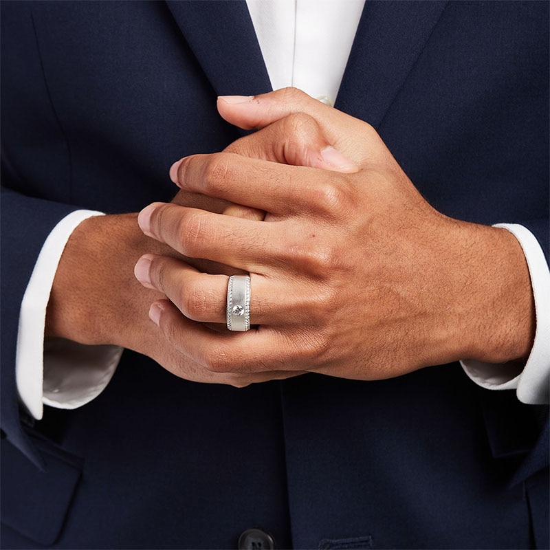 Main Image 2 of Previously Owned - 1 CT. T.W. Lab-Grown Diamond Lined Wedding Band in 14K White Gold (F/VS2)