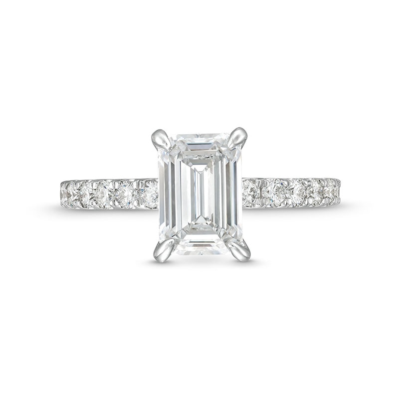 Main Image 4 of Previously Owned - 2-1/2 CT. T.W. Emerald-Cut Lab-Grown Diamond Engagement Ring in 14K White Gold (H/SI2)