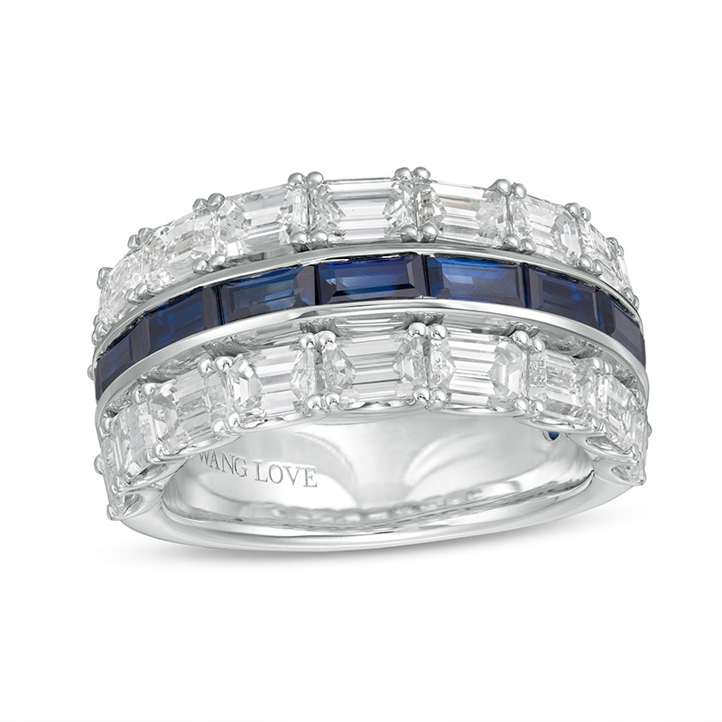 Main Image 1 of Previously Owned - Vera Wang Love Collection 3 CT. T.W. Diamond and Blue Sapphire Band in 14K White Gold (I/SI2)