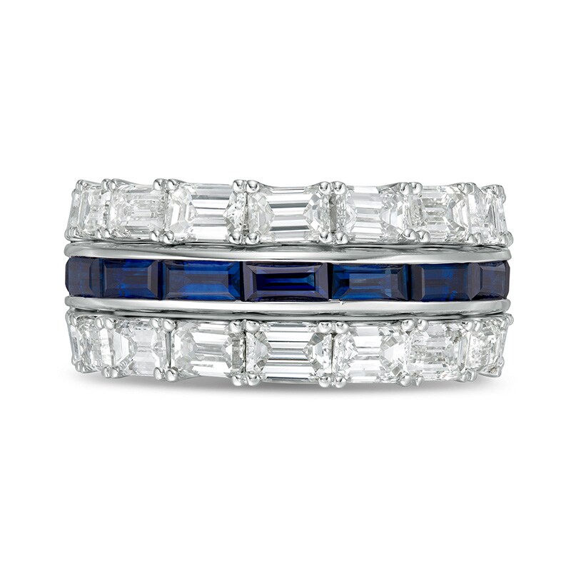 Main Image 4 of Previously Owned - Vera Wang Love Collection 3 CT. T.W. Diamond and Blue Sapphire Band in 14K White Gold (I/SI2)