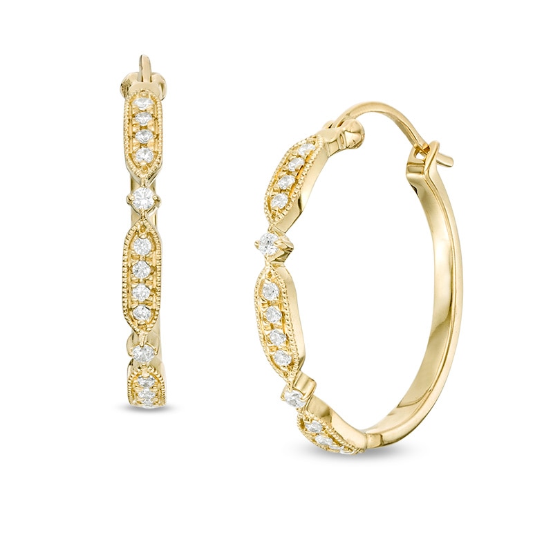 Main Image 1 of Previously Owned - 1/5 CT. T.W. Diamond Vintage-Style Hoop Earrings in 10K Gold