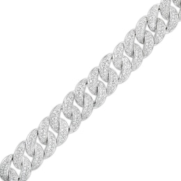 Previously Owned - 2 CT. T.W. Diamond Cuban Curb Chain Bracelet in Sterling Silver - 8.5"