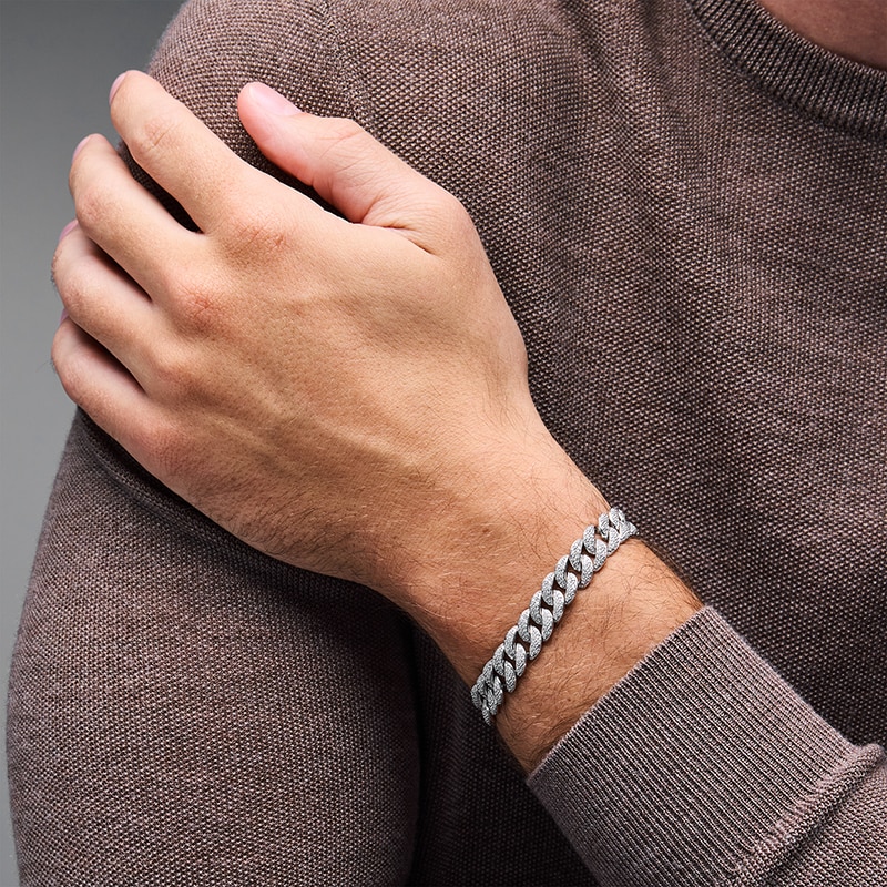 Main Image 2 of Previously Owned - 2 CT. T.W. Diamond Cuban Curb Chain Bracelet in Sterling Silver - 8.5"