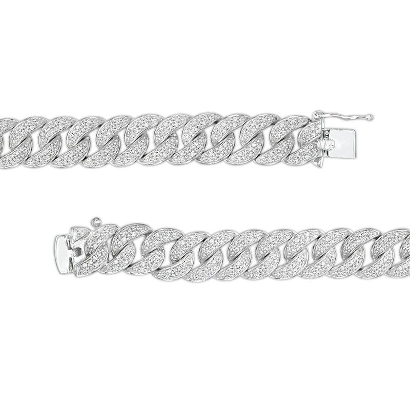 Main Image 3 of Previously Owned - 2 CT. T.W. Diamond Cuban Curb Chain Bracelet in Sterling Silver - 8.5"