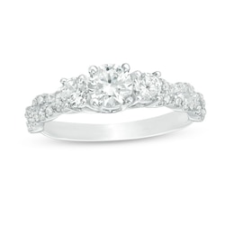 Previously Owned - 1 CT. T.W. Diamond Three Stone Braid Engagement Rink in 10K White Gold