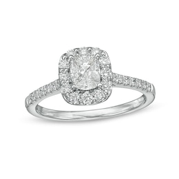 Previously Owned - 3/4 CT. T.W. Composite Cushion-Shaped Diamond Frame Engagement Ring in 10K White Gold