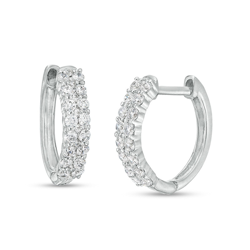 Main Image 1 of Previously Owned - 1/2 CT. T.W.  Lab-Grown Multi-Diamond Hoop Earrings in 14K White Gold (F/SI2)