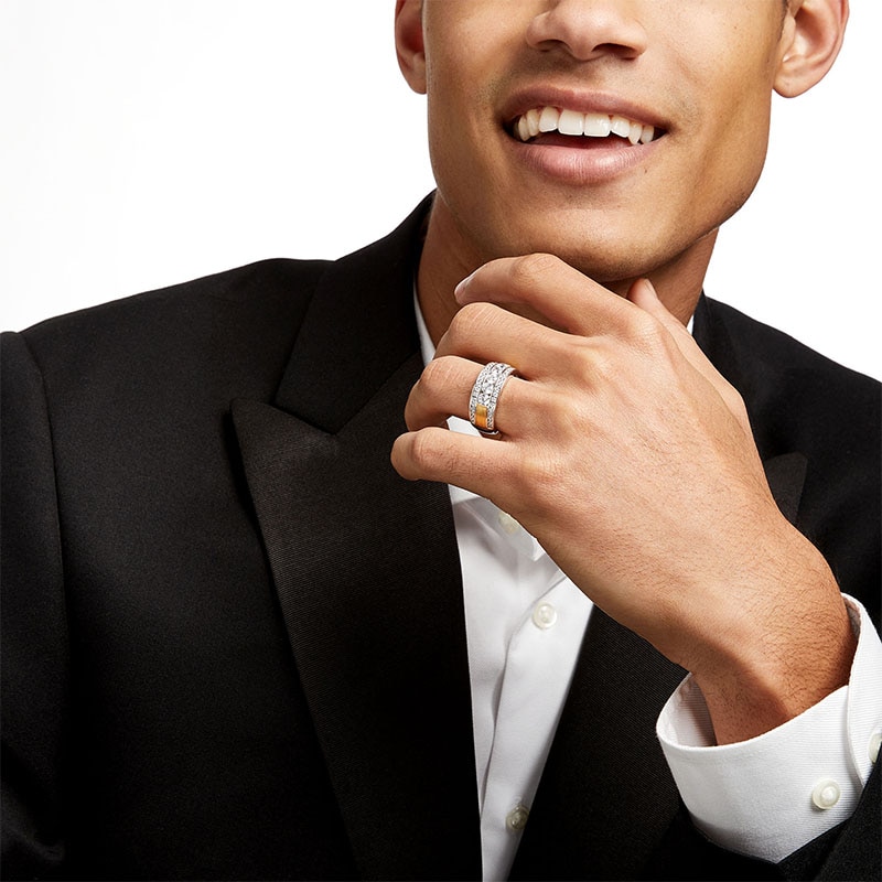 Main Image 2 of Previously Owned - 2 CT. T.W. Lab-Grown Diamond Border Five Stone Wedding Band in 14K Two-Tone Gold (F/VS2)