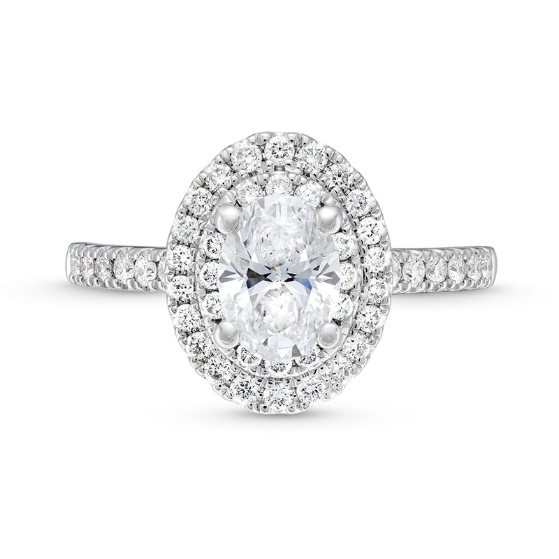 Main Image 4 of Previously Owned - 1-1/2 CT. T.W. Oval Lab-Grown Diamond Double Frame Engagement Ring in 14K White Gold (F/SI2)