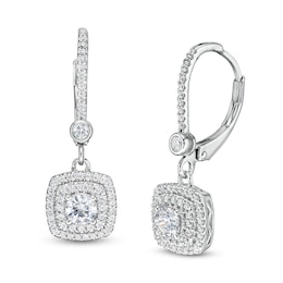 Previously Owned - 3/4 CT. T.W. Diamond Double Cushion-Shaped Frame Drop Earrings in 10K White Gold