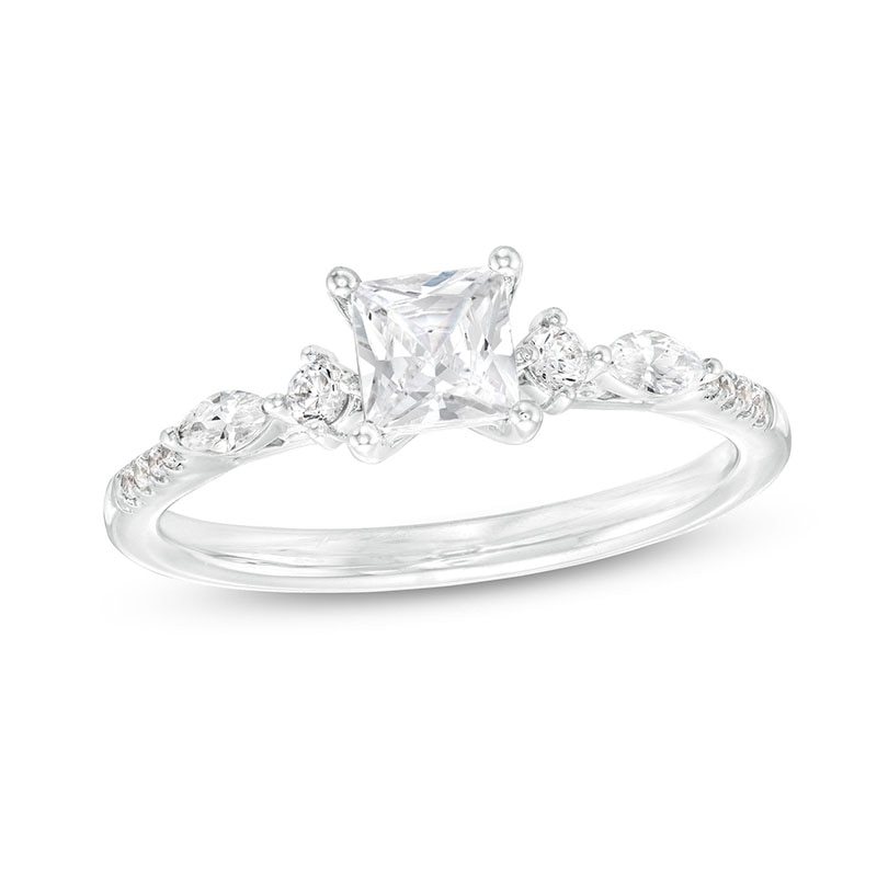 Main Image 1 of Previously Owned - 3/4 CT. T.W. Princess-Cut Diamond Engagement Ring in 14K White Gold