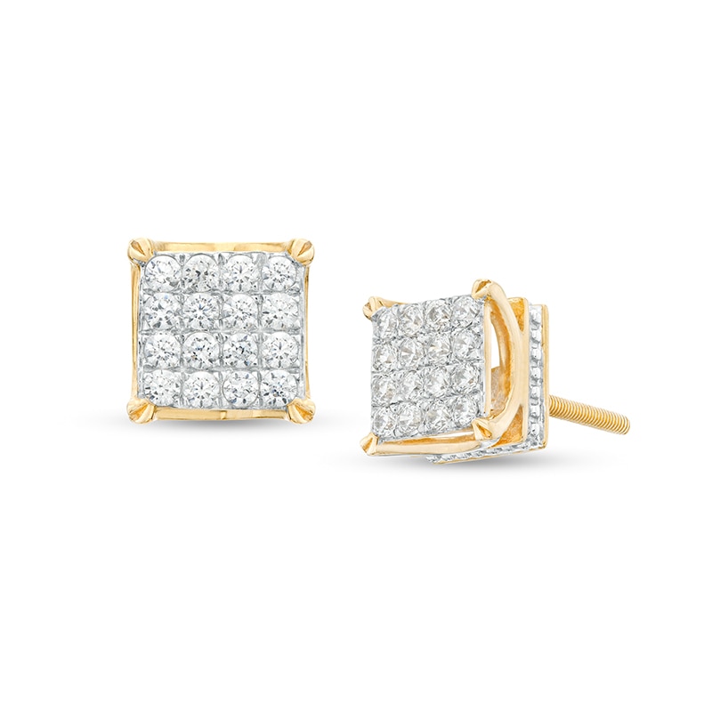 Main Image 1 of Previously Owned - 1/2 CT. T.W. Square Multi-Diamond Stud Earrings in 10K Gold