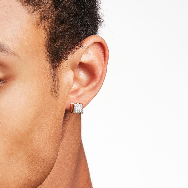 Main Image 2 of Previously Owned - 1/2 CT. T.W. Square Multi-Diamond Stud Earrings in 10K Gold