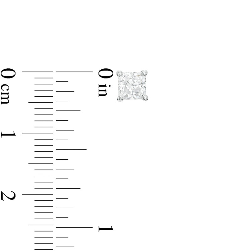 Main Image 3 of Previously Owned - 1 CT. T.W. Princess-Cut Diamond Solitaire Stud Earrings in 14K White Gold (I/I1)