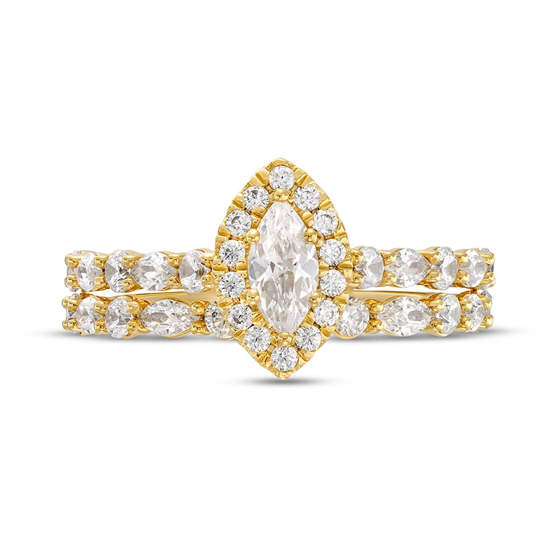 Main Image 4 of Previously Owned - 1-1/2 CT. T.W. Marquise Diamond Frame Alternating Shank Bridal Set in 14K Gold (I/I1)