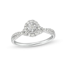 Previously Owned - 1/4 CT. T.W. Diamond Frame Twist Split Shank Promise Ring in 10K White Gold