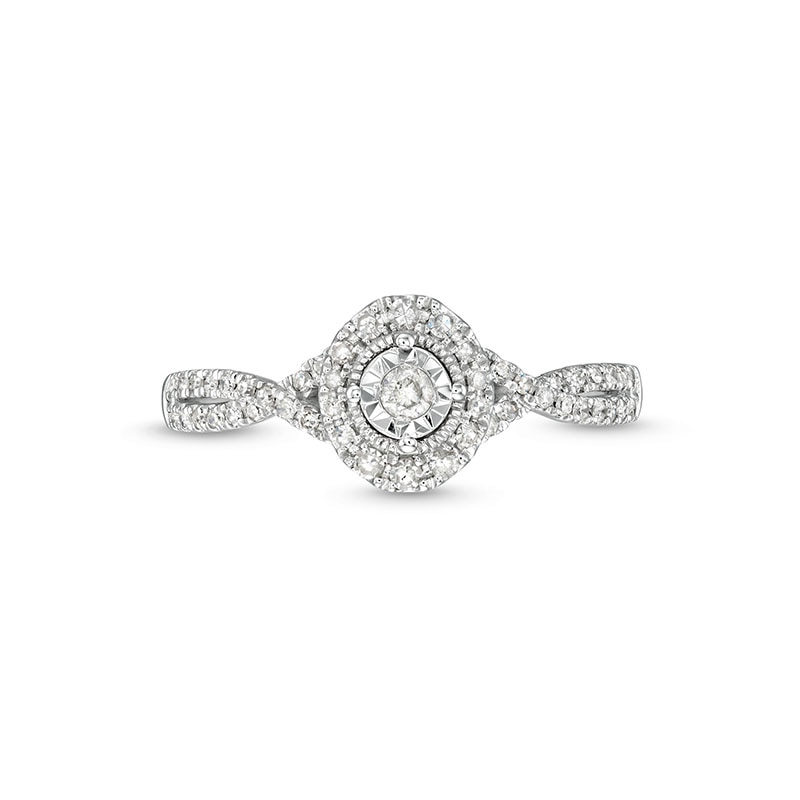 Main Image 4 of Previously Owned - 1/4 CT. T.W. Diamond Frame Twist Split Shank Promise Ring in 10K White Gold