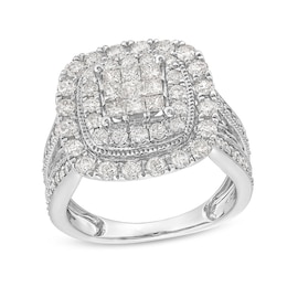 Previously Owned - 2 CT. T.W. Princess-Cut Multi-Diamond Double Frame Multi-Row Engagement Ring in 10K White Gold