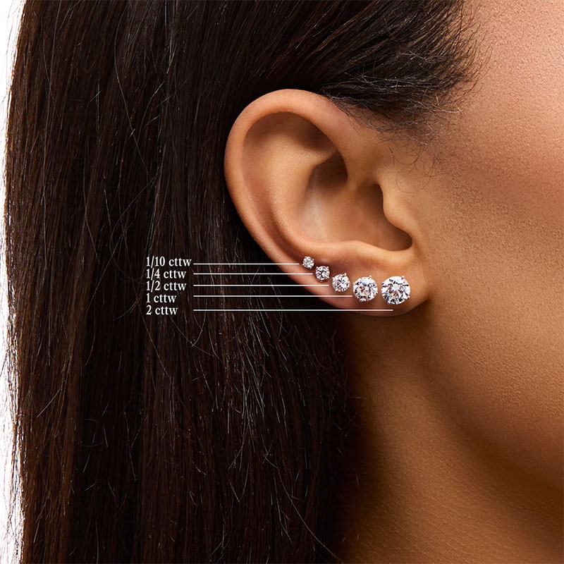 Main Image 4 of Previously Owned - 3 CT. T.W. Lab-Grown Diamond Solitaire Stud Earrings in 14K White Gold (F/SI2)