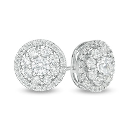 Previously Owned - 1 CT. T.W. Lab-Grown Diamond Double Frame Stud Earrings in 14K White Gold (F/SI2)