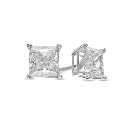 Previously Owned - 1-1/2 CT. T.W. Princess-Cut Lab-Grown Diamond Solitaire Stud Earrings in 14K White Gold (F/SI2)