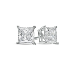 Previously Owned - 2 CT. T.W. Princess-Cut Lab-Grown Diamond Solitaire Stud Earrings in 14K White Gold (F/SI2)