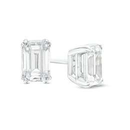 Previously Owned - 1 CT. T.W. Emerald-Cut Lab-Grown Diamond Solitaire Stud Earrings in 14K White Gold (F/SI2)