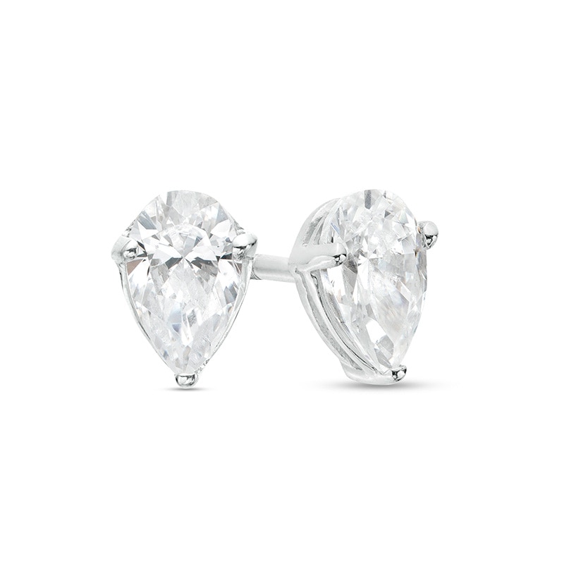 Main Image 1 of Previously Owned - 1/2 CT. T.W. Pear-Shaped Lab-Grown Diamond Solitaire Stud Earrings in 14K White Gold (F/SI2)