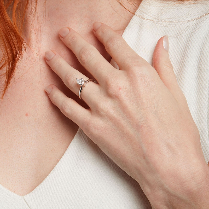 Main Image 2 of Previously Owned - 1 CT. Pear-Shaped Lab-Grown Diamond Solitaire Engagement Ring in 14K White Gold (F/VS2)