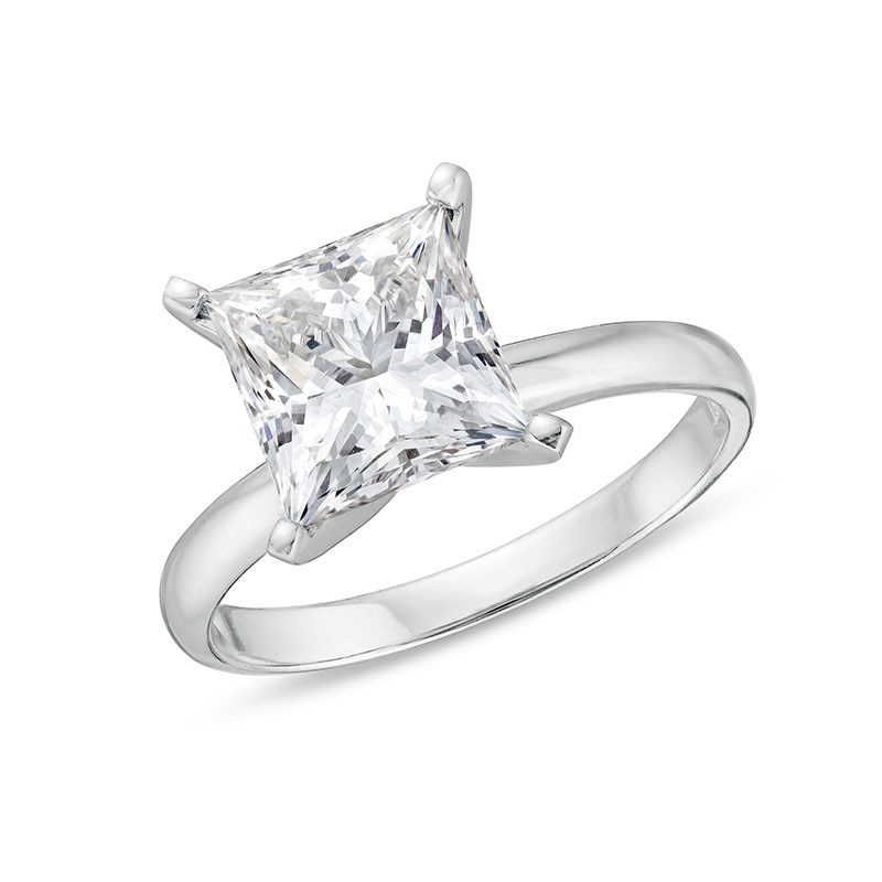 Main Image 1 of Previously Owned - 3 CT. Princess-Cut Lab-Grown Diamond Solitaire Engagement Ring in 14K White Gold (I/SI2)