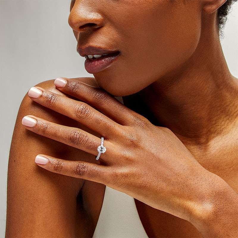 Main Image 2 of Previously Owned - 1-1/2 CT. T.W. Oval Lab-Grown Diamond Engagement Ring in 14K White Gold (I/SI2)