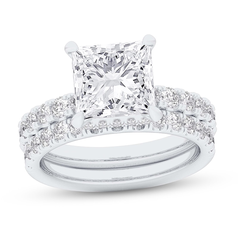 Main Image 1 of Previously Owned - 4.29 CT. T.W. Princess-Cut Lab-Grown Diamond Bridal Set in 14K White Gold (F/VS2)