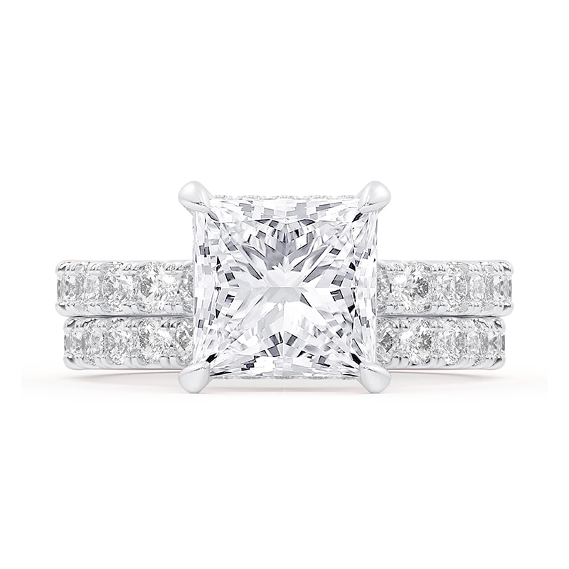 Main Image 3 of Previously Owned - 4.29 CT. T.W. Princess-Cut Lab-Grown Diamond Bridal Set in 14K White Gold (F/VS2)