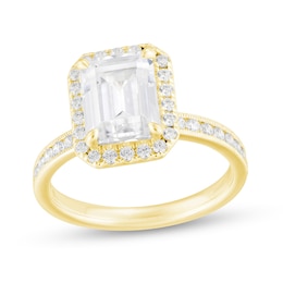 Previously Owned - 3-1/2 CT. T.W. Emerald-Cut Lab-Grown Diamond Frame Vintage-Style Engagement Ring in 14K Gold (F/VS2)