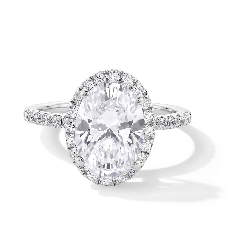 Main Image 1 of Previously Owned - 3-1/2 CT. T.W. Oval Lab-Grown Diamond Frame Engagement Ring in 14K White Gold (F/VS2)