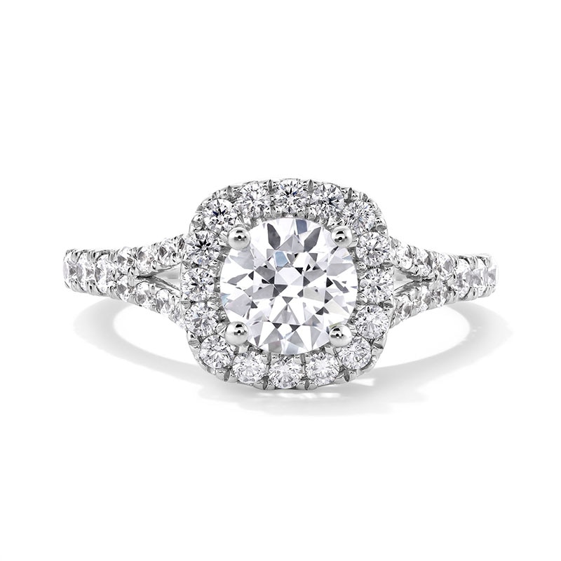 Main Image 1 of Previously Owned - 1-1/2 CT. T.W. Lab-Grown Diamond Cushion Frame Split Shank Engagement Ring in 14K White Gold (G/SI2)