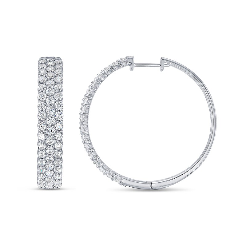 Main Image 3 of Previously Owned - 3 CT. T.W. Lab-Grown Diamond Triple Row Hoop Earrings in 10K White Gold (I/SI2)
