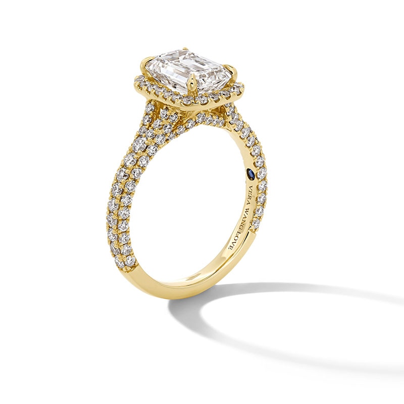 Main Image 3 of Previously Owned - Vera Wang Love Collection 3 CT. T.W. Emerald-Cut Lab-Grown Diamond Frame Engagement Ring in 14K Gold