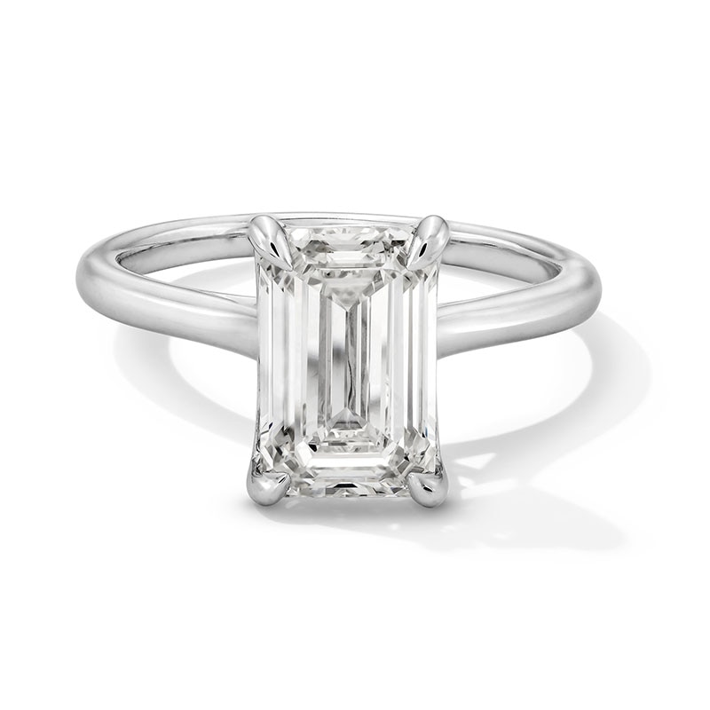 Main Image 1 of Previously Owned - 3 CT. Emerald-Cut Lab-Grown Diamond Solitaire Engagement Ring in 14K White Gold (F/VS2)