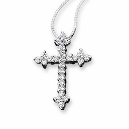 Previously Owned - 1/4 CT. T.W. Flawless Diamond Gothic Cross Pendant in 14K White Gold