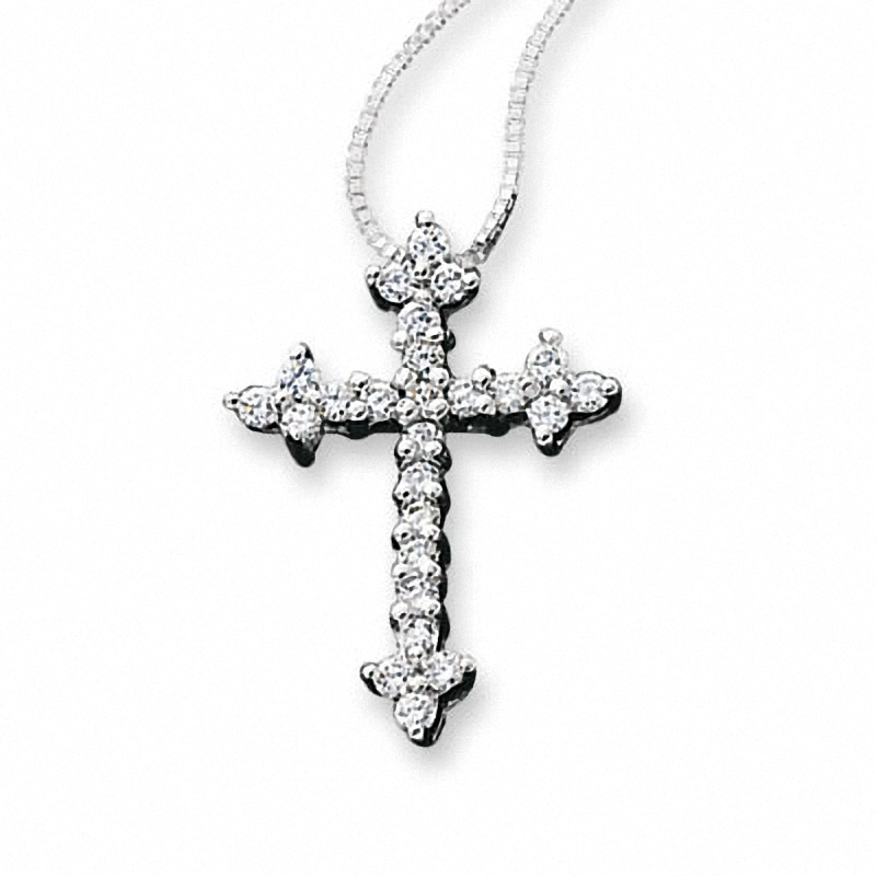 Main Image 1 of Previously Owned - 1/4 CT. T.W. Flawless Diamond Gothic Cross Pendant in 14K White Gold
