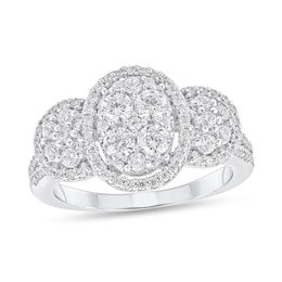 Previously Owned - 1 CT. T.W. Oval-Shaped Multi-Diamond Frame Trio Engagement Ring in 10K White Gold