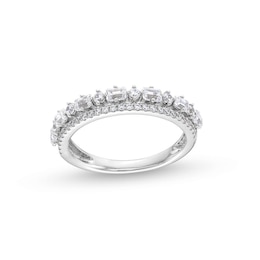 Previously Owned - 5/8 CT. T.W. Emerald-Cut and Round Diamond Alternating Double Row Anniversary Band in 14K White Gold