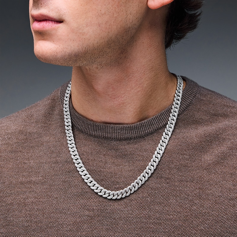 Main Image 2 of Previously Owned - 5 CT. T.W. Diamond Cuban Curb Chain Necklace in Sterling Silver - 22"