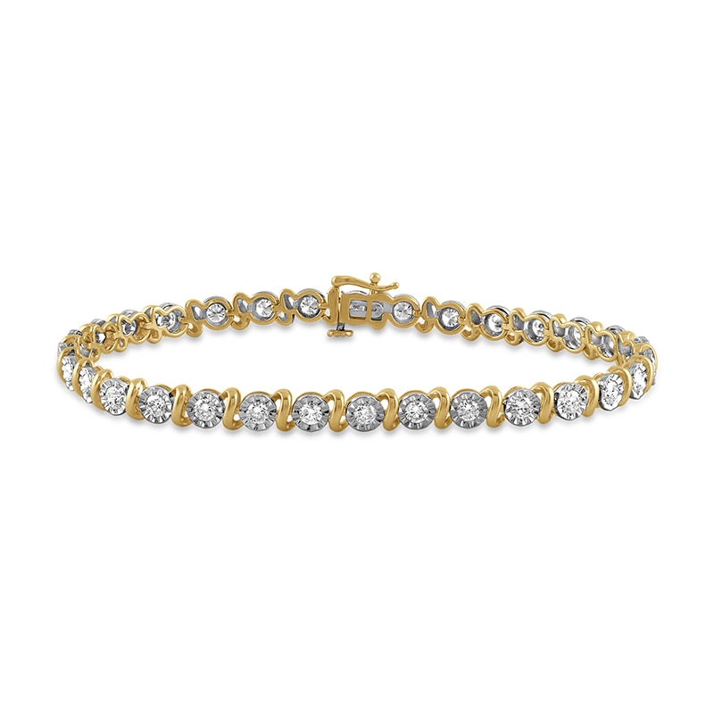 Main Image 1 of Previously Owned - 2 CT. T.W. Lab-Grown Diamond "S" Tennis Bracelet in Sterling Silver with 24K Gold Plate - 7.25"