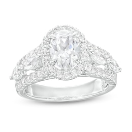 Previously Owned - 2-1/2 CT. T.W. Oval Lab-Grown Diamond Frame Triple Row Engagement Ring in 14K White Gold (F/VS2)
