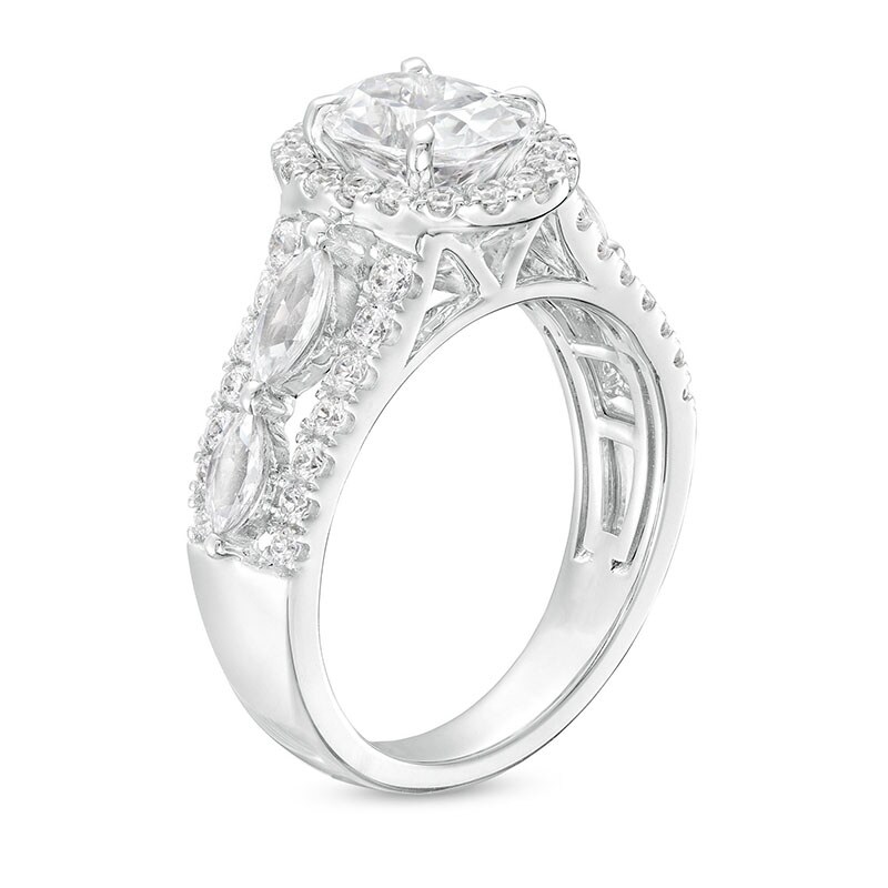 Main Image 3 of Previously Owned - 2-1/2 CT. T.W. Oval Lab-Grown Diamond Frame Triple Row Engagement Ring in 14K White Gold (F/VS2)